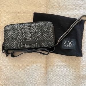 SOLD Excellent: ZAC POSEN BLACK SILVER MILLA BOW ZIP LEATHER WALLET W/ DUST BAG